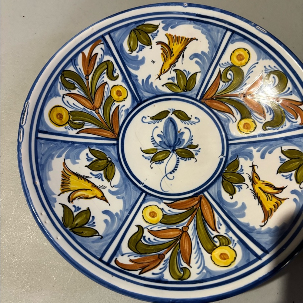 Handcrafted Talavera Blue and Yellow Ceramic Wall Plate